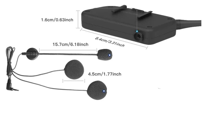 V6 Pro motorcycle helmet Bluetooth intercom unit with mounting clip and headphones