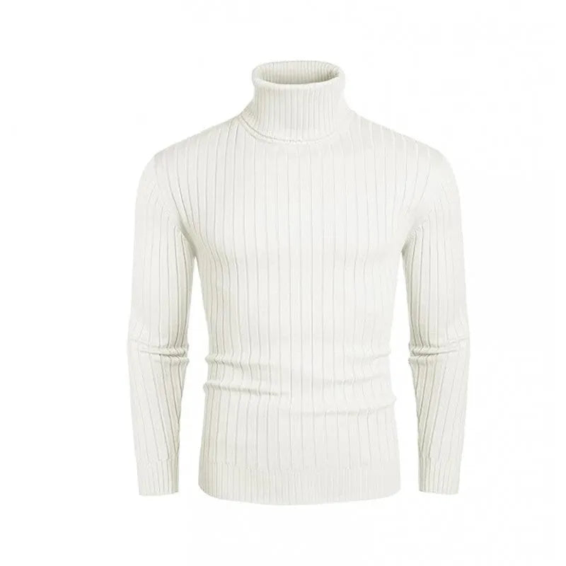 Men's striped high-neck pullover sweater in core sand acetate fabric, long sleeves, available in multiple colours