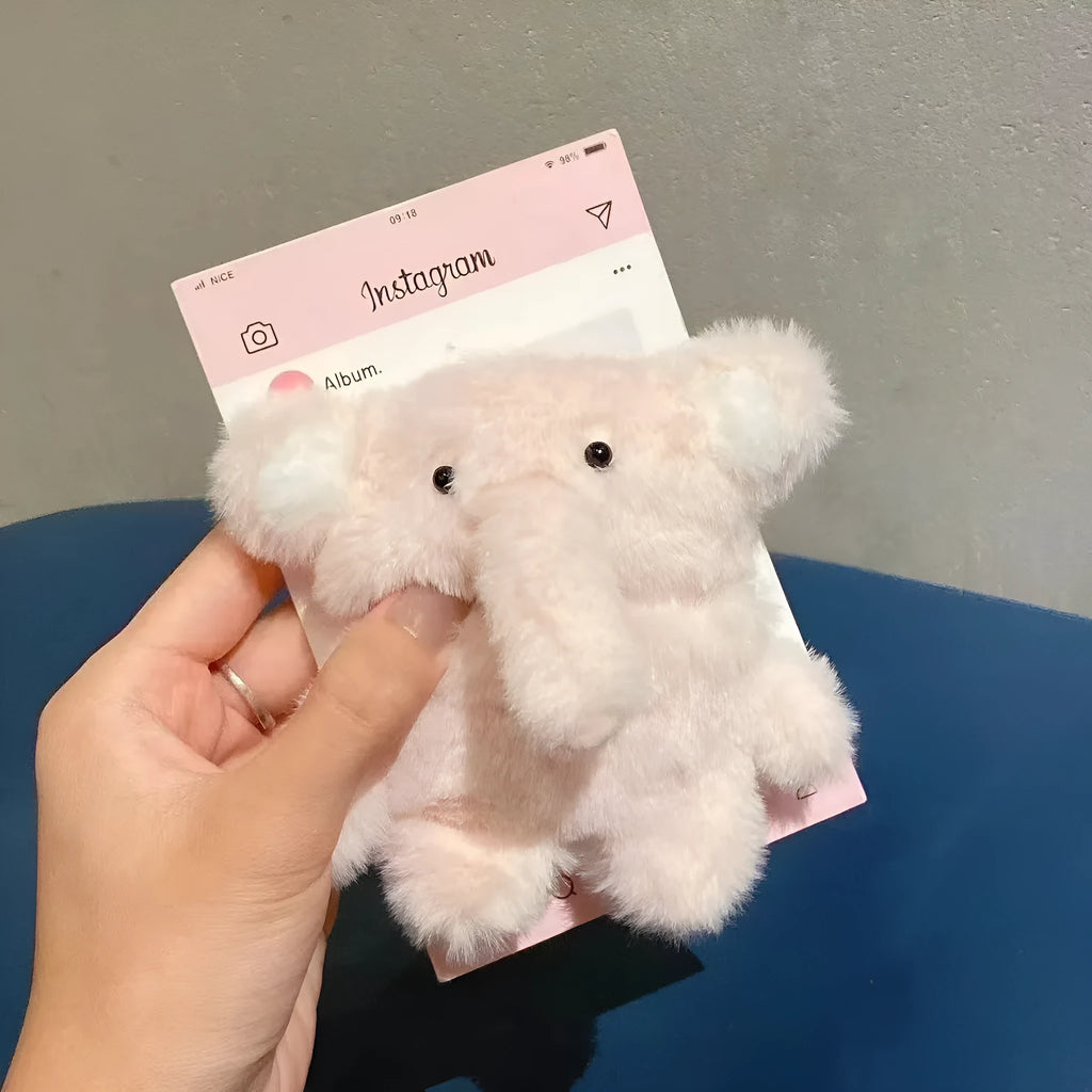 Pink plush baby elephant wireless Bluetooth earbuds case for AirPods, flannel fabric with cartoon design