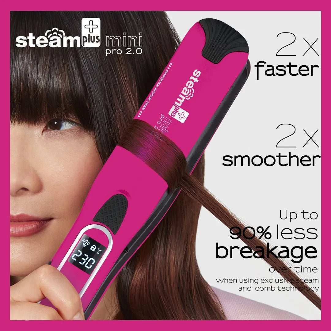 Mini steam splint spray steam hair straightener in champagne, purple, or rose red colour with curling and straightening functions