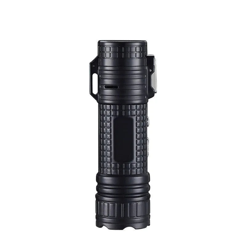 Multi-functional waterproof metal flashlight lighter TH727 in camouflage, red, black, blue, and yellow colours