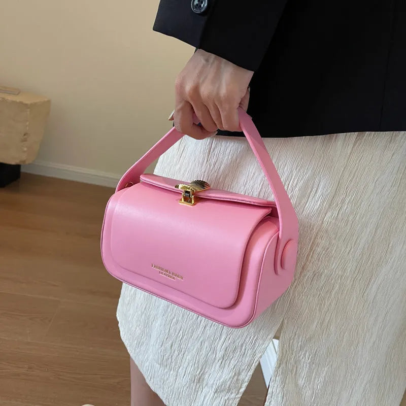 Women's personalised PU messenger bag in beige with embroidered letters and stitching detail