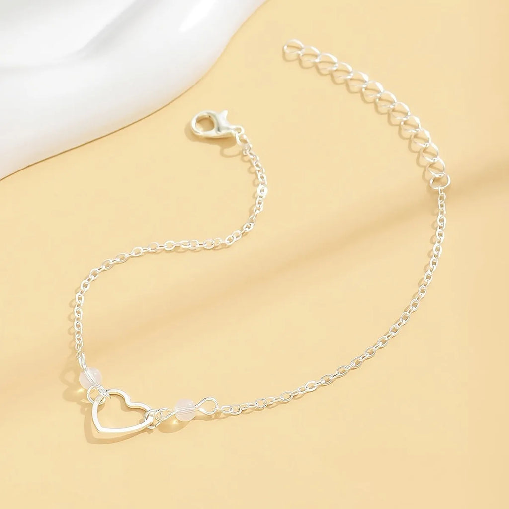 Women's adjustable heart pendant anklet in gold or silver alloy