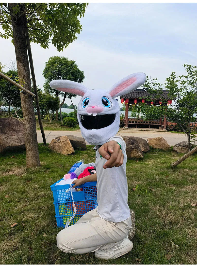 White rabbit head decorative cover for electric motorcycle helmet with long ears