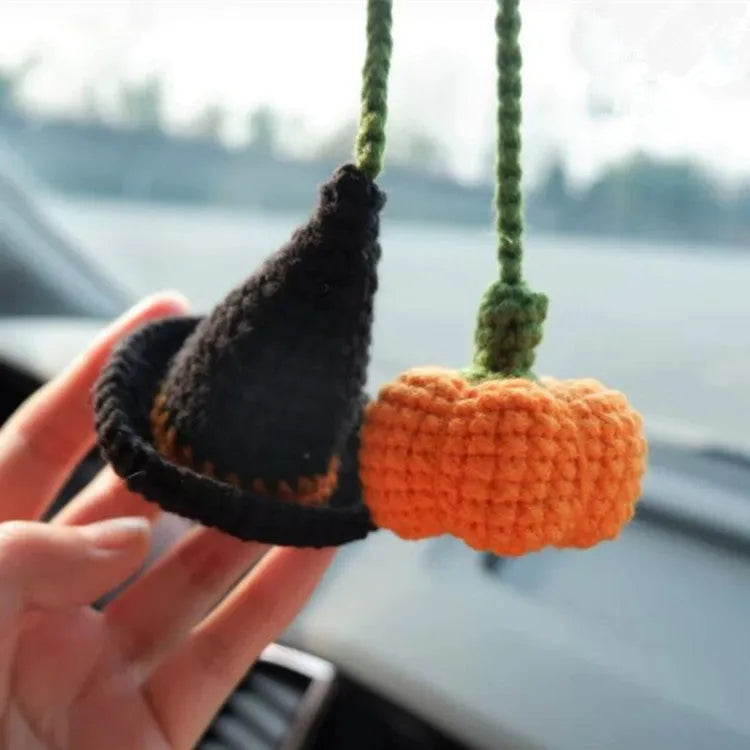 Hand-woven polyester car hanging ornament in cartoon design hanging from rear-view mirror