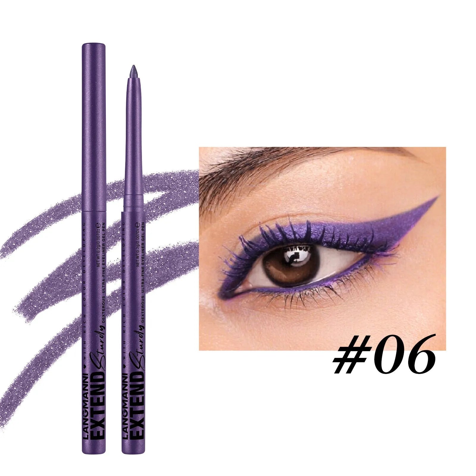12 colourful gel eyeliner pencils with matte, glitter, metallic and pearl effects displayed together