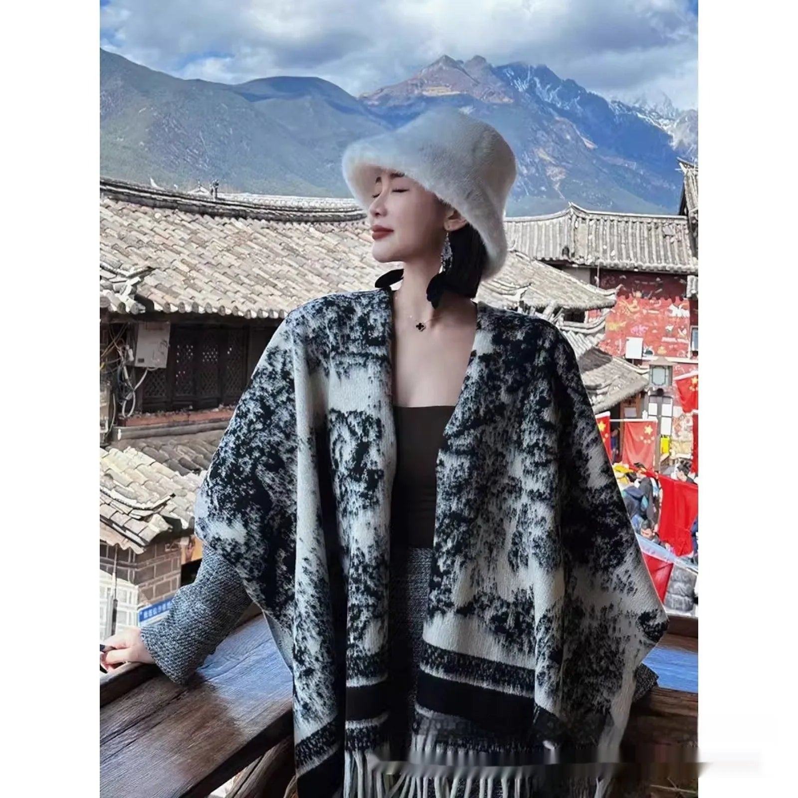 Women's polyester tassel scarf cape draped as shawl in picture colour options