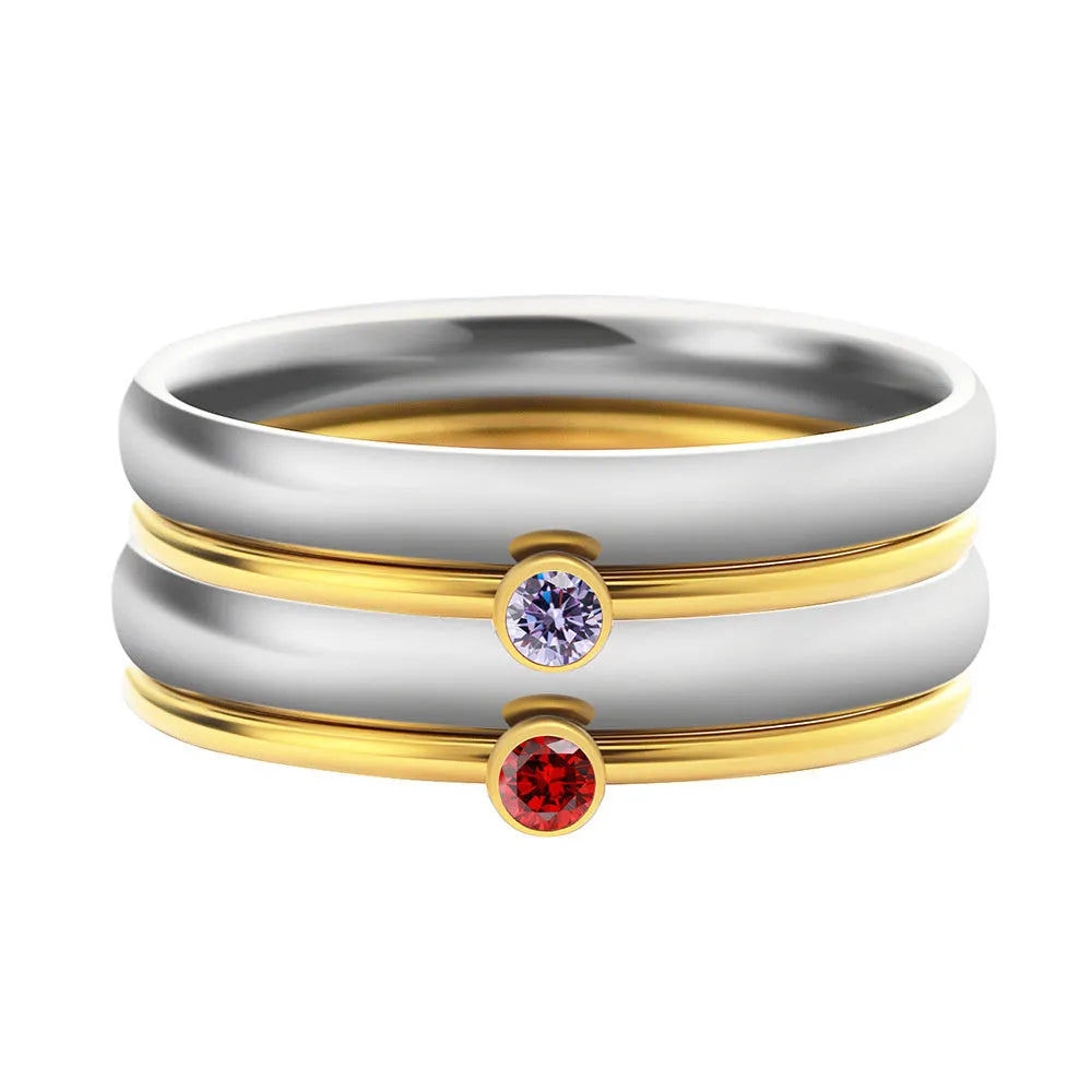 Titanium steel ring with December birthstone and geometric engraved design