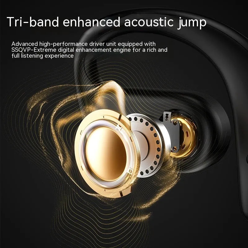 OWS open Bluetooth headset in ear hook design, plastic and aluminium alloy, 14.2mm driver, elegant black