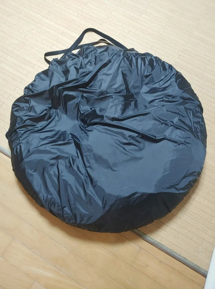 Black pop-up car tail tent unfolded to 200cm size with storage bag