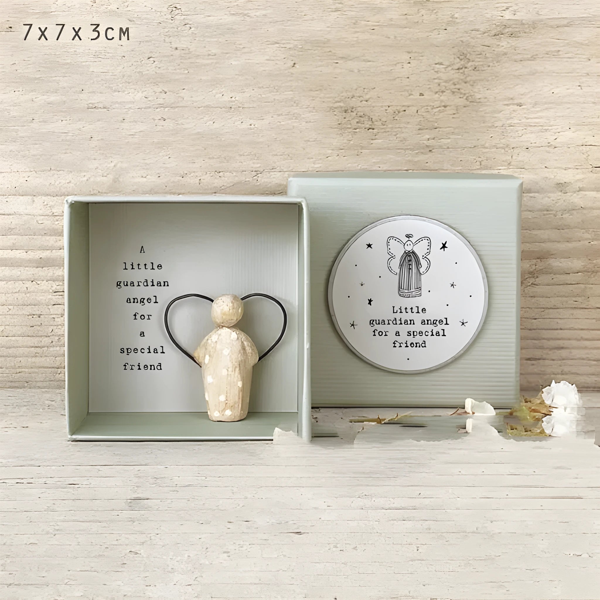 Boxed guardian angel resin ornament in modern cartoon style for friends and children