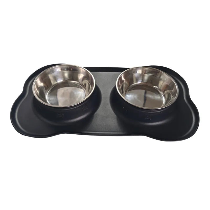 Large silicone double dog bowl with stainless steel insert in multiple colour options
