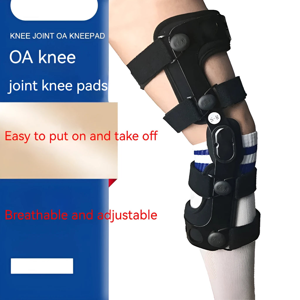 Black anterior ligament knee pad supporter showing left and right knee sizing options