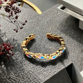 Adjustable vintage gourd ring with hand-painted oil drip finish and inlaid zircon stones