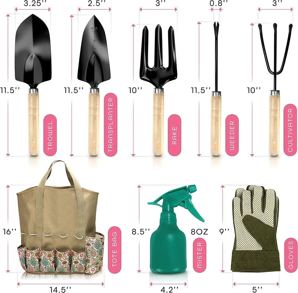 CG2001 model stainless steel gardening tool set with eight pieces and ergonomic handles