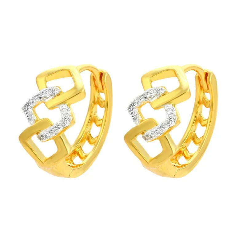 Geometric hollow-out gold alloy earrings with electroplated finish and colour separation detailing