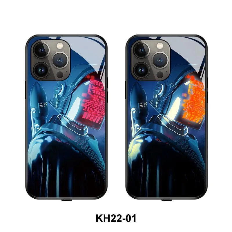 Luminous technology mobile phone case for iPhone with TPU and tempered glass construction