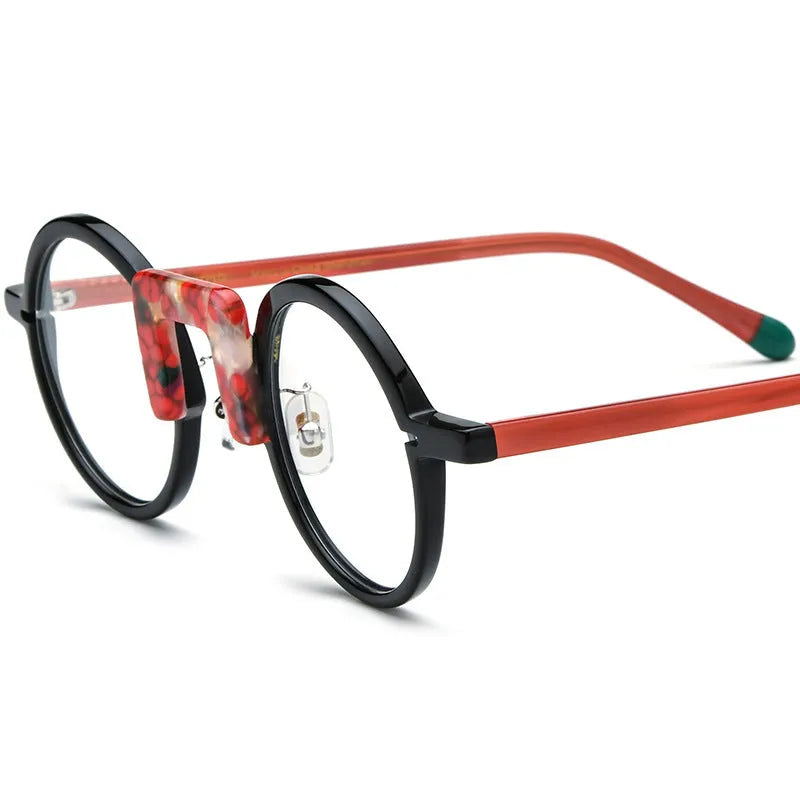 Multi-color round sheet eyeglass frame unisex for adults with 44-28-148 mm specs and plate construction