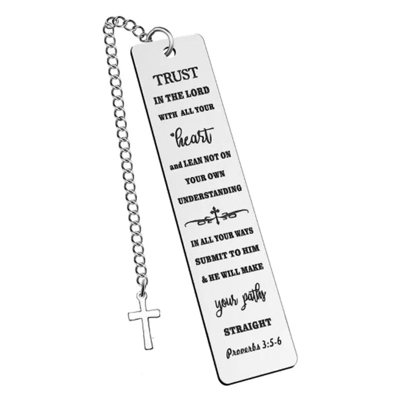 Stainless steel metal bookmark with European style design and bible verse, in CF-S5170 steel colour.