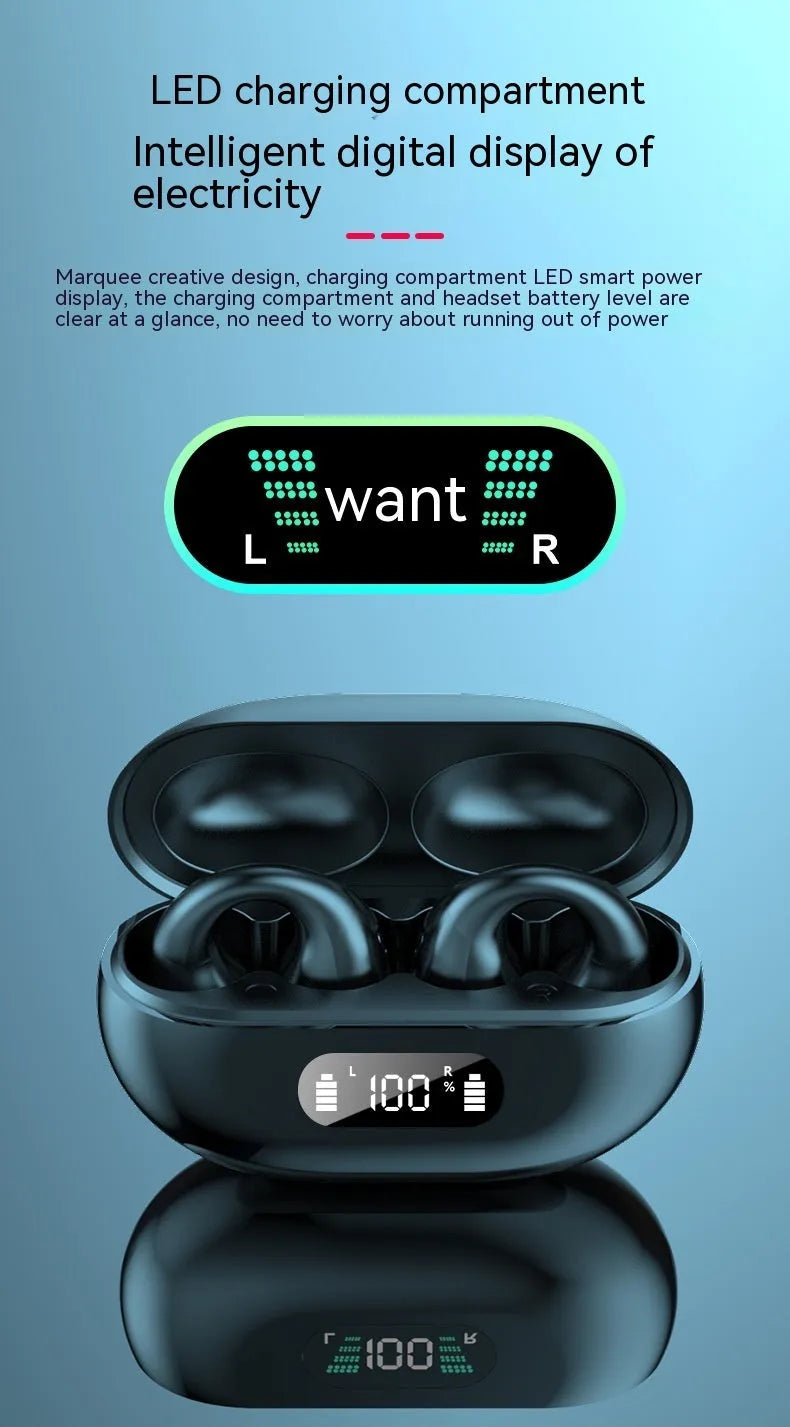 Non-in-ear clip wireless Bluetooth headset in black with plastic ear hook design