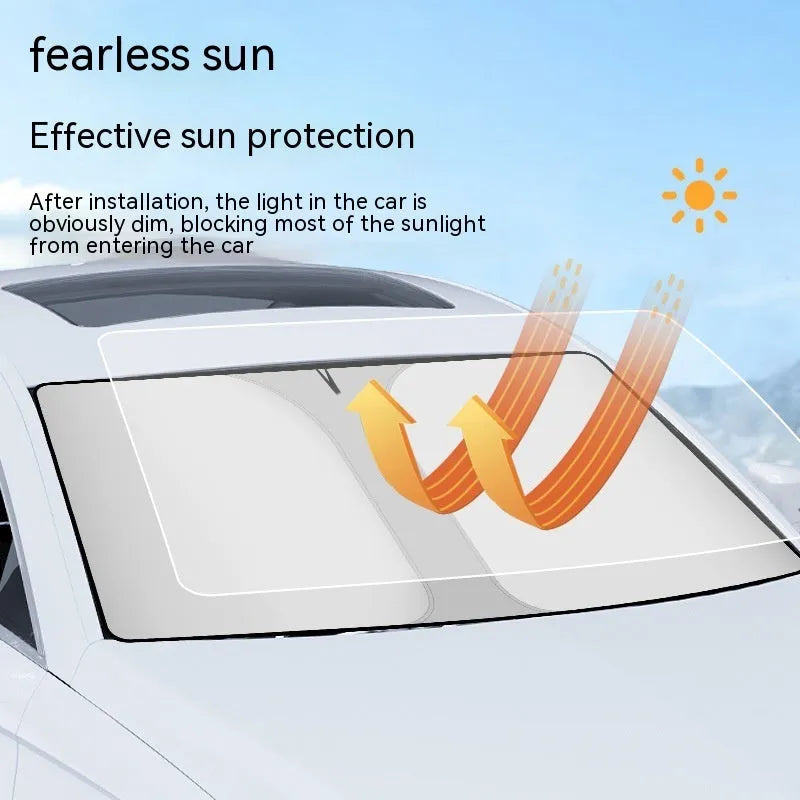 Double ring front shield car sun shade with NC fabric and titanium silver glue coating