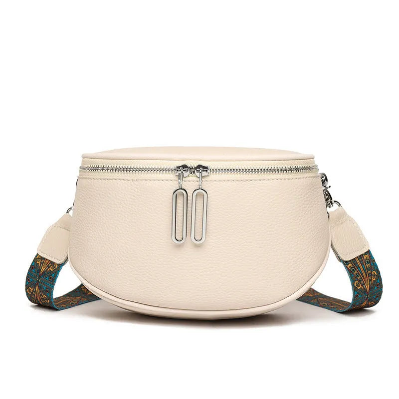 Women's soft PU messenger bag in saddle shape with cross-body strap