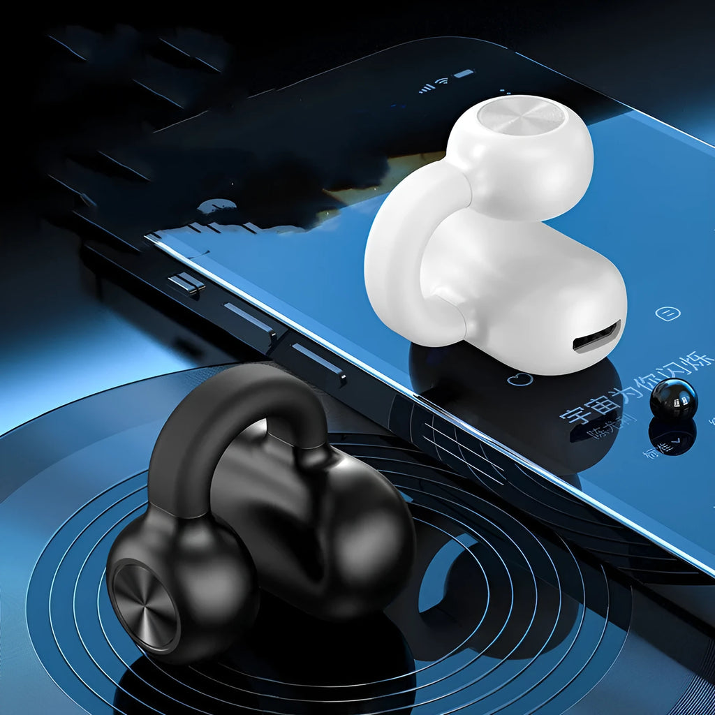 Black clip-on bone conduction wireless Bluetooth earphones for exercise