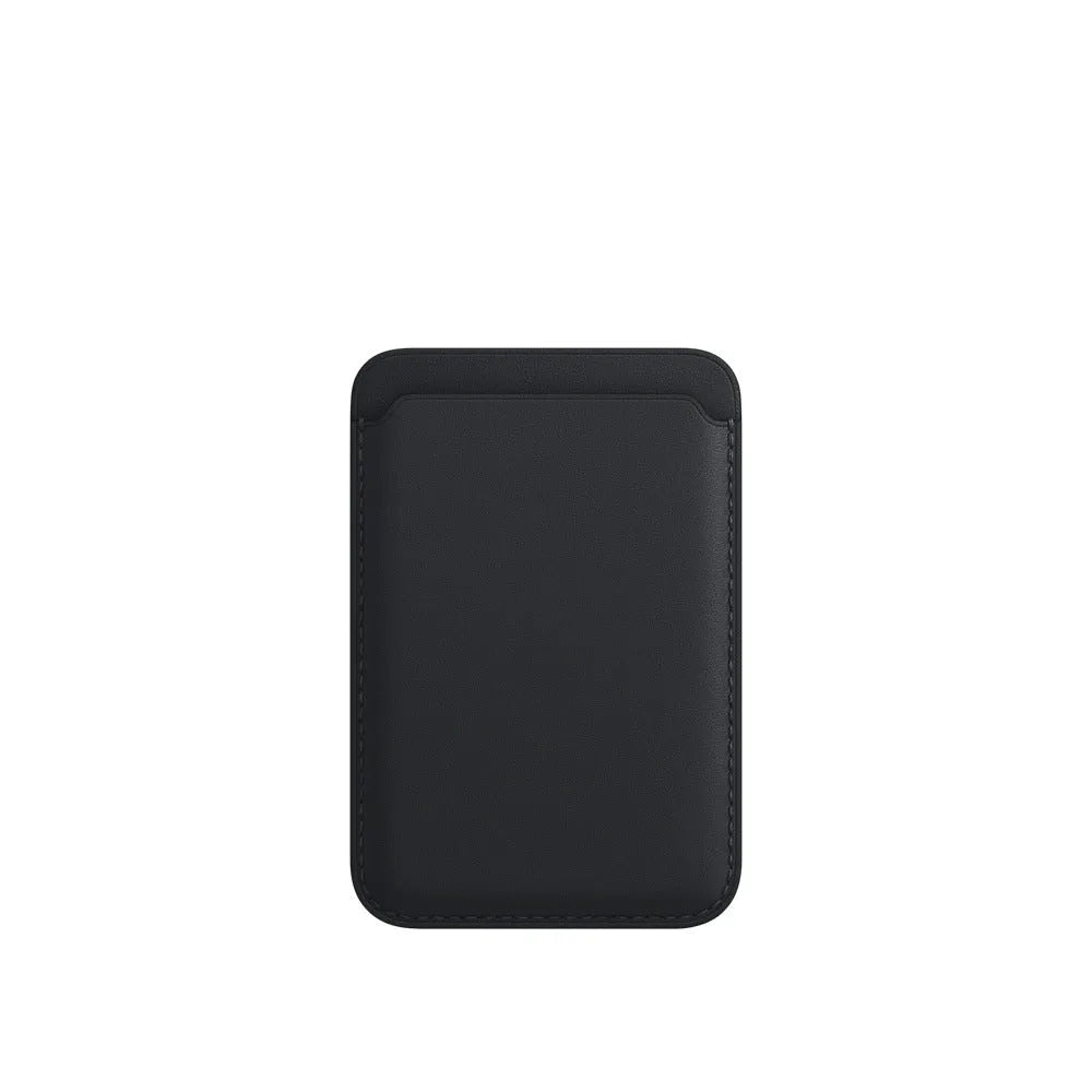 Black PU leather MagSafe iPhone case with a card slot on the back.