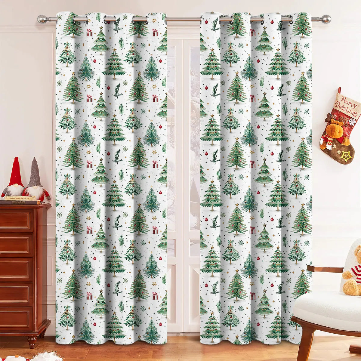 Christmas Forest pattern punching curtain with polyester fabric in various size options