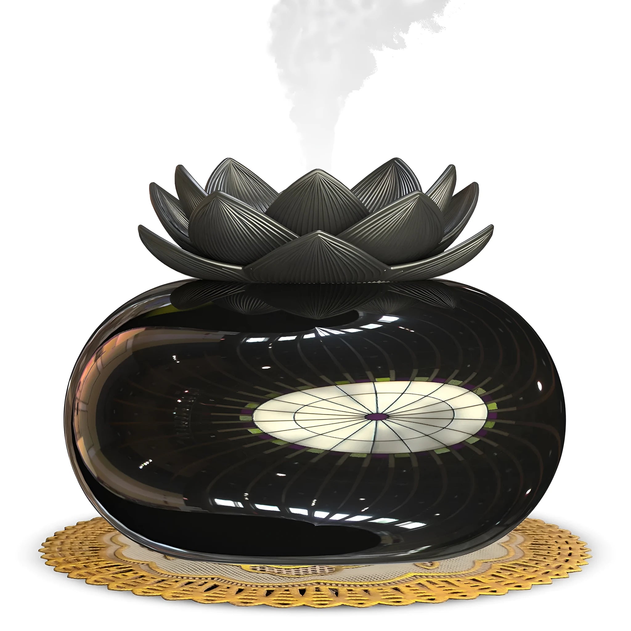 Pure black lotus aromatherapy humidifier with USB connection and ceramic construction