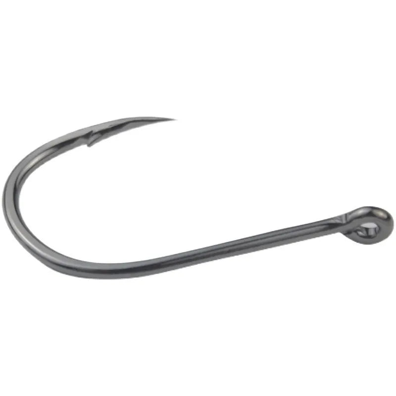 Bulk pack of barbed crooked mouth fishing hooks in alloy carbon steel for rock and sea fishing