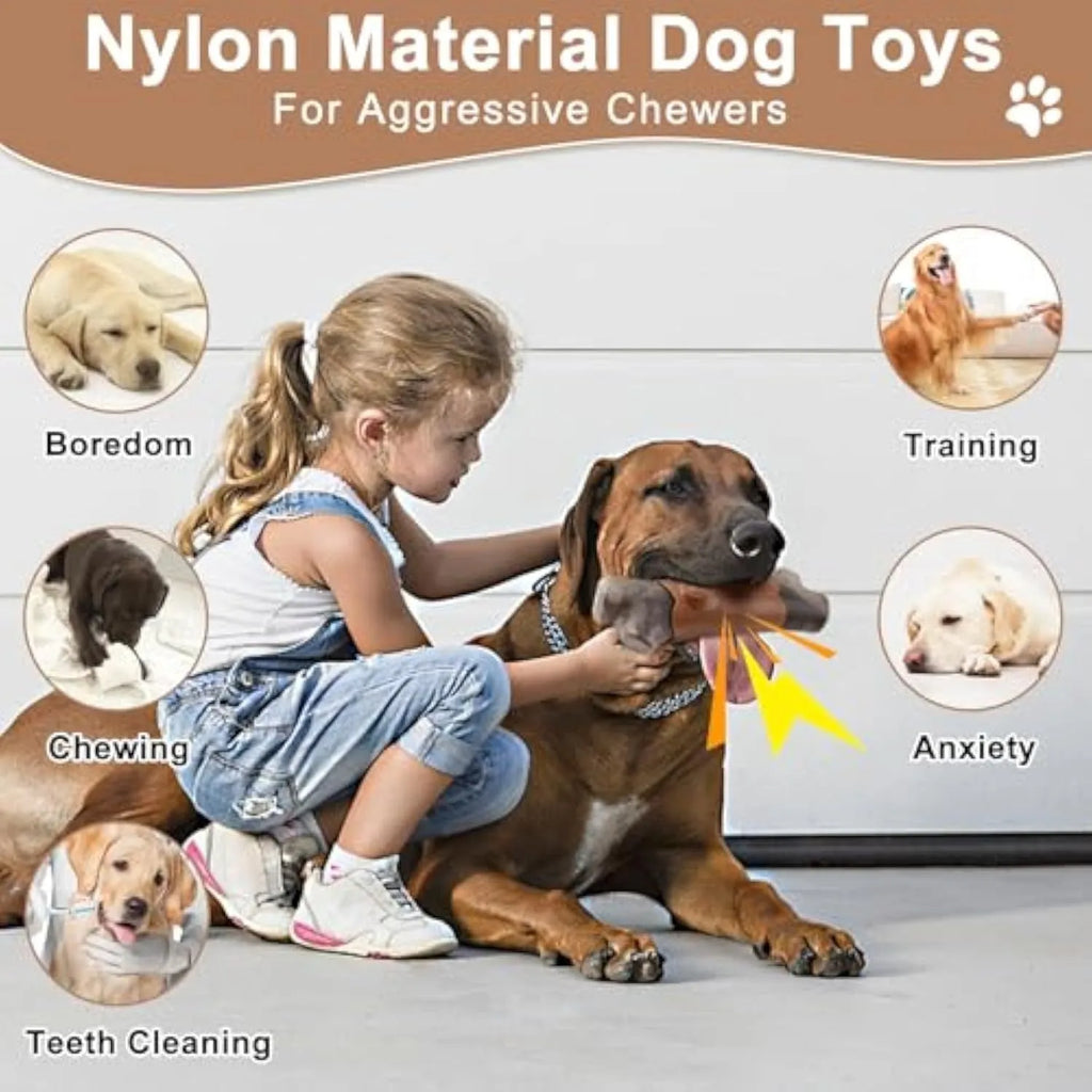 Indestructible nylon dog chew toy with squeaker for large breed aggressive chewers