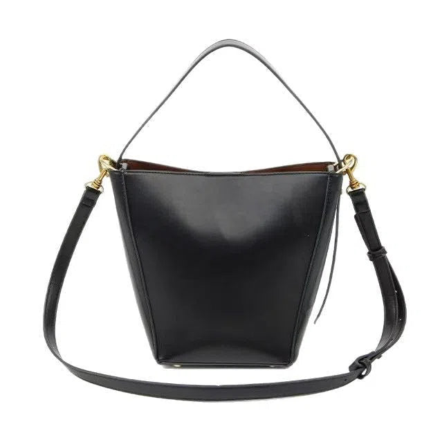 Urban minimalist crossbody shoulder bag in bucket style, PU material, solid colour, three-dimensional outer pocket, available in black, army green, and wine red