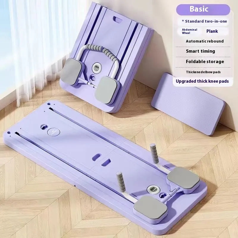 Purple PP material fitness board with automatic rebound abdominal wheel for home workouts