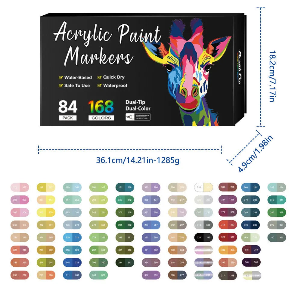 Double-headed two-colour acrylic marker pen set for children's painting with 24 to 168 colours