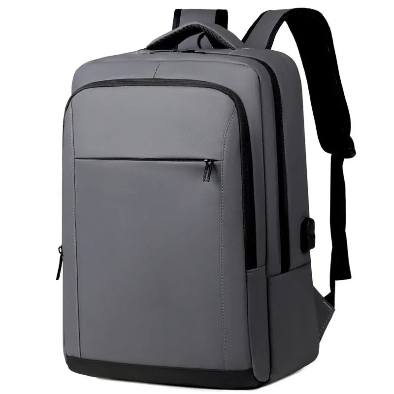Waterproof laptop backpack in black with USB port and air pillow belt, 20-35L capacity