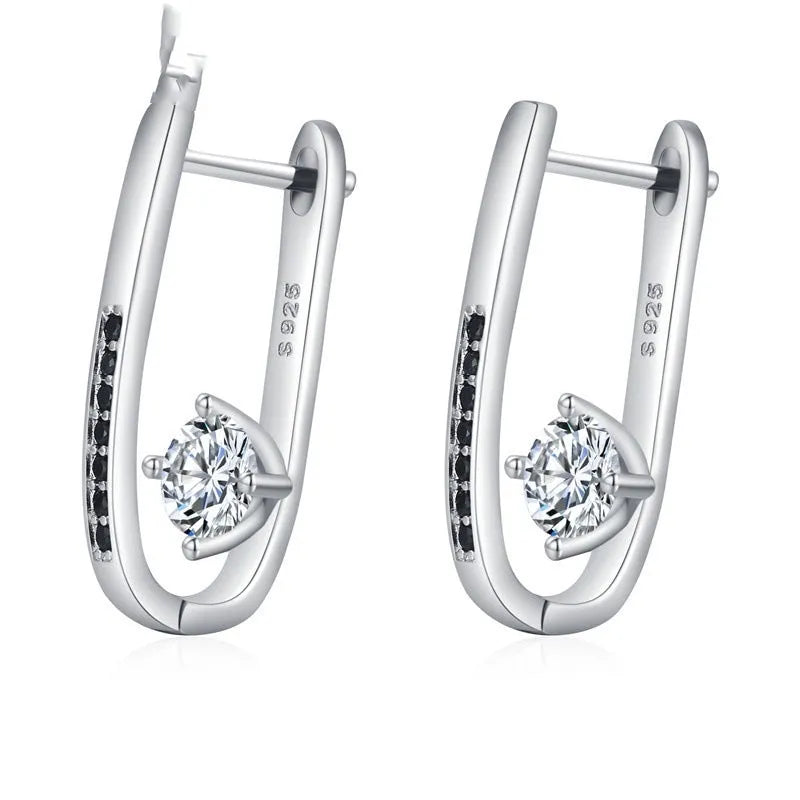 Black copper U-shaped earrings with elliptical design for women natural style