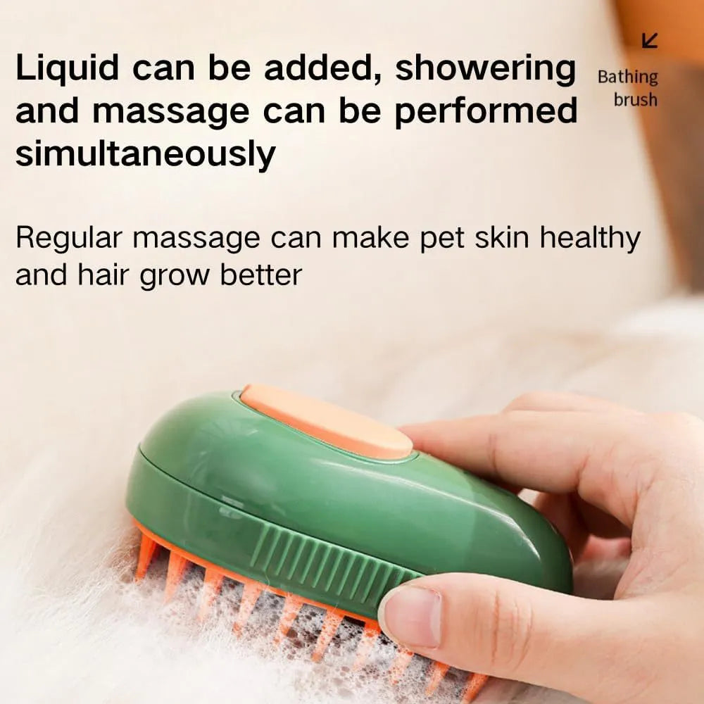 Green or white cat steam brush with water spray function and silicone teeth for pet grooming and massage