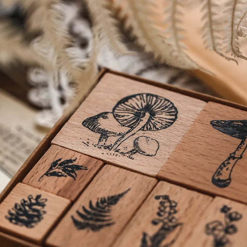 Mr Paper wooden seal stamp set with seven stamps for decorative painting and journal crafts