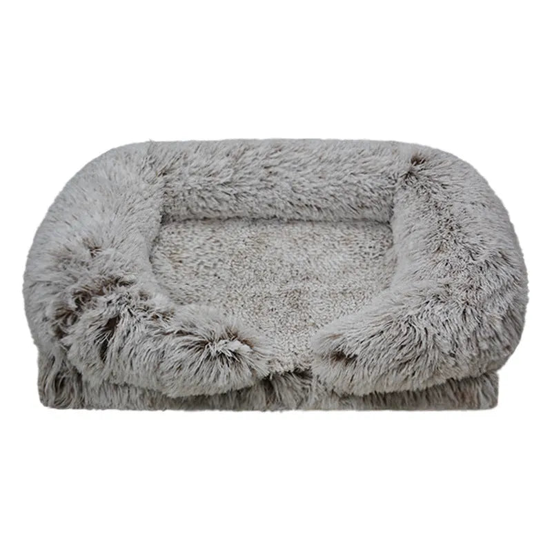 Removable washable square pet house dog bed in gradient grey waterproof cloth size L