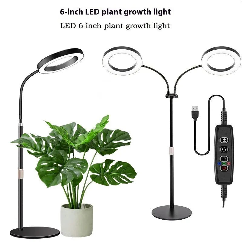 6-inch angel ring floor plant grow light with retractable stand in pearl white aluminium alloy