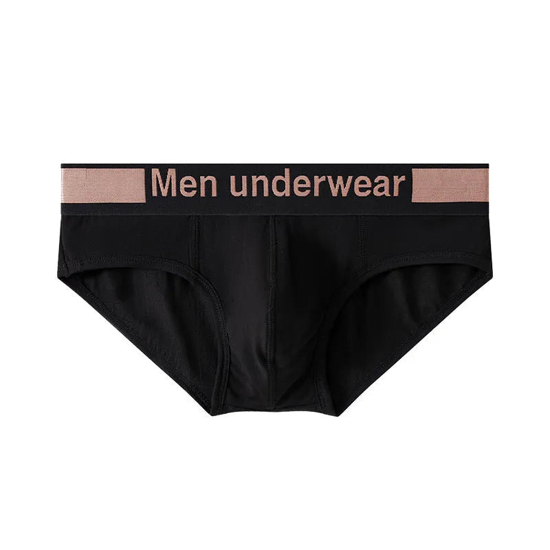Men's modal low-waist gradient belt briefs in black, knitted fabric, sports underwear style