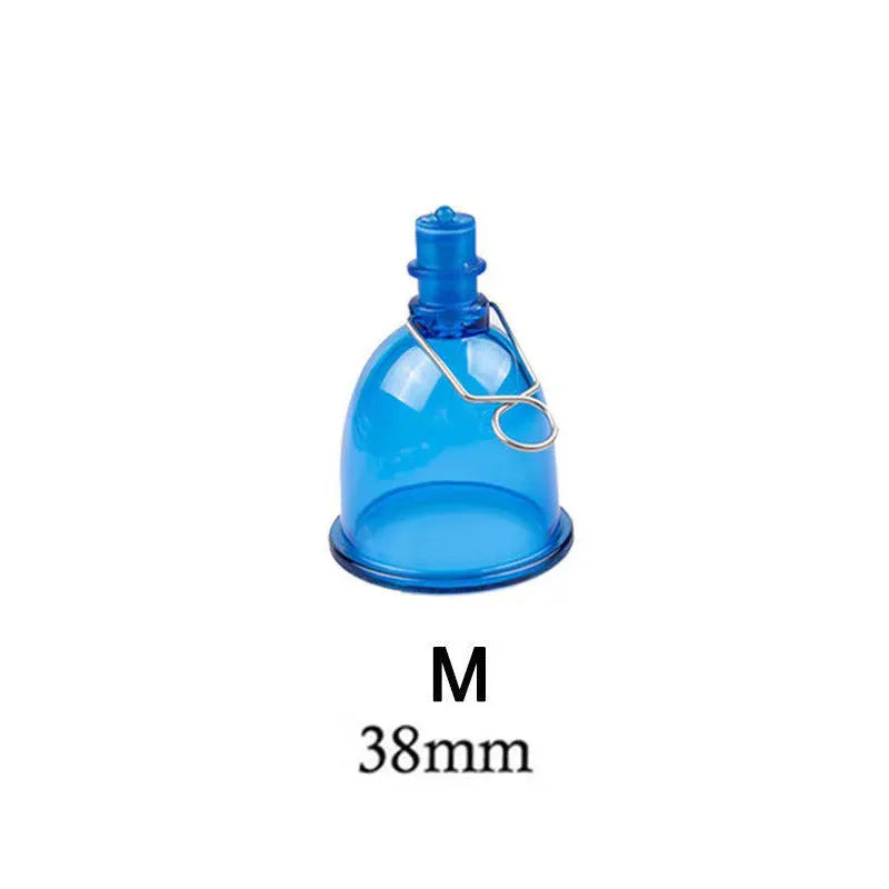 Blue silicone men's adult physical stretch exerciser showing small, medium and large cup size options