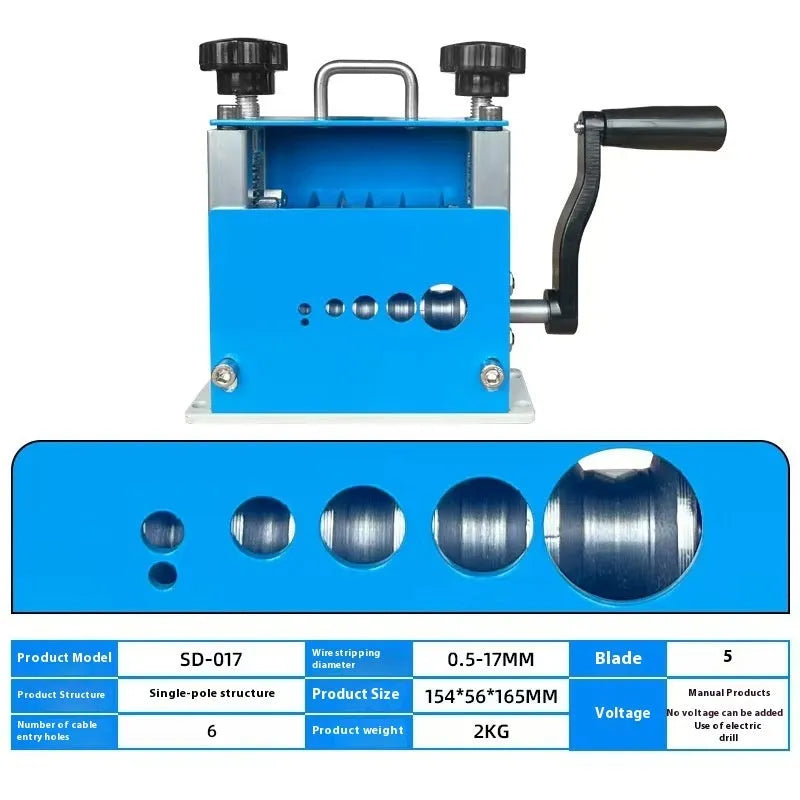 SD-017 manual wire stripping machine with adjustable diameter settings from 0.5mm to 17mm for electrical cables
