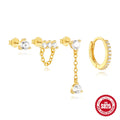 S925 sterling silver earrings with geometric clover petal design in gold colour finish