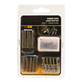 Carded set of 30 European coarse fishing accessories including screws, tubes, and rotating parts.