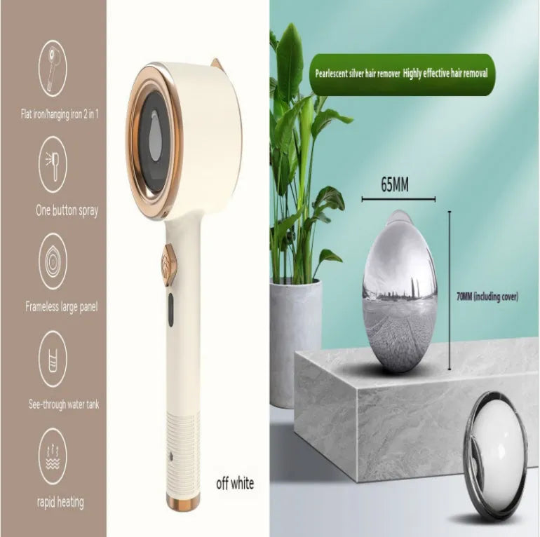 Mini handheld garment steamer in green with visual water tank and US plug