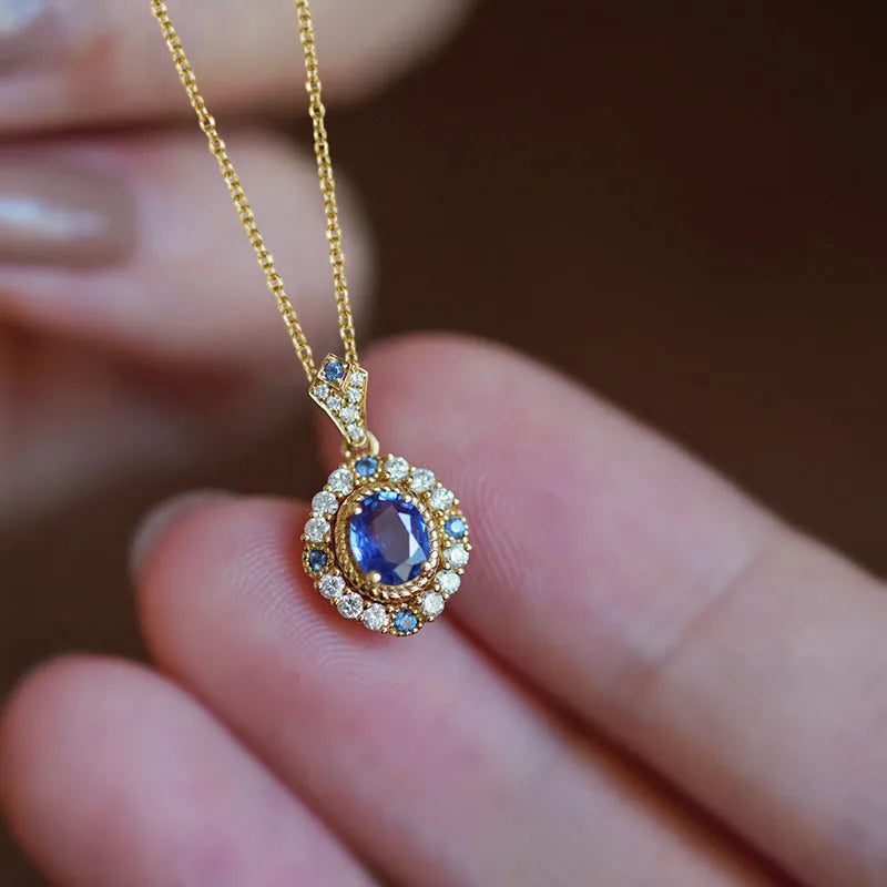 Royal necklace with mixed gem pendant on copper box chain, adjustable 21-50cm length