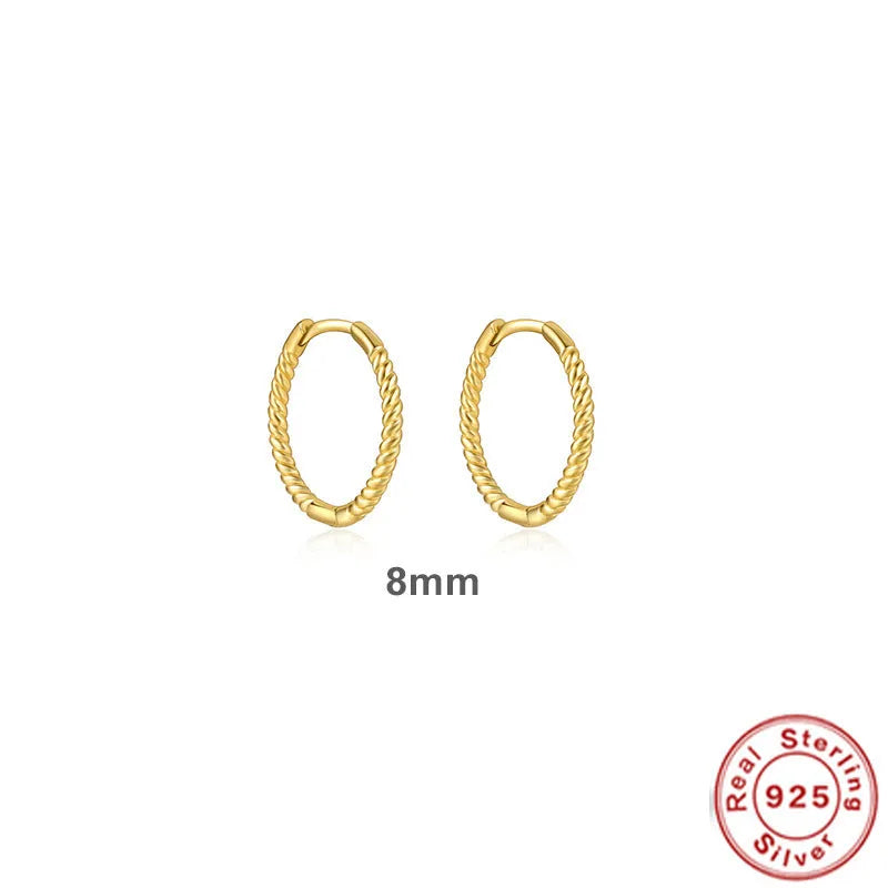 Sterling silver twisted hipster earrings in geometric round design with gold or platinum plating