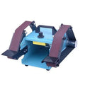 Blue desktop dual-axis belt sander with variable speed control for workshop sharpening and polishing
